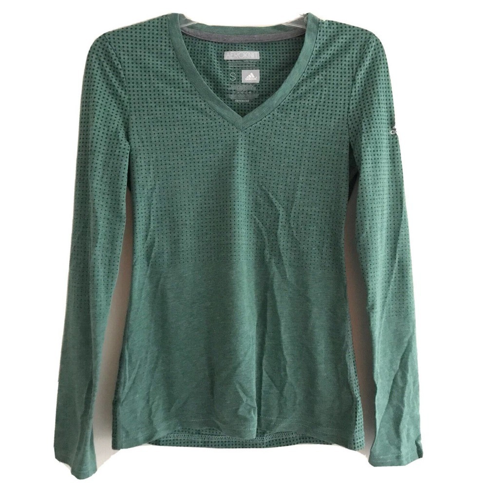 Adidas | Women's Green Long Sleeve V-Neck Pullover Aeroknit T-Shirt Size Small